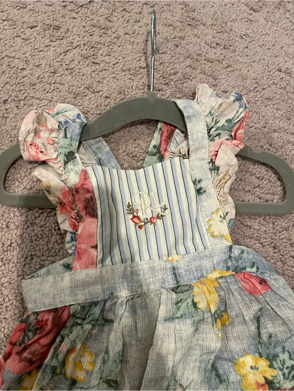 Ralph Lauren Floral Ruffle Baby Dress & Bloomers - Pink, Yellow & Green